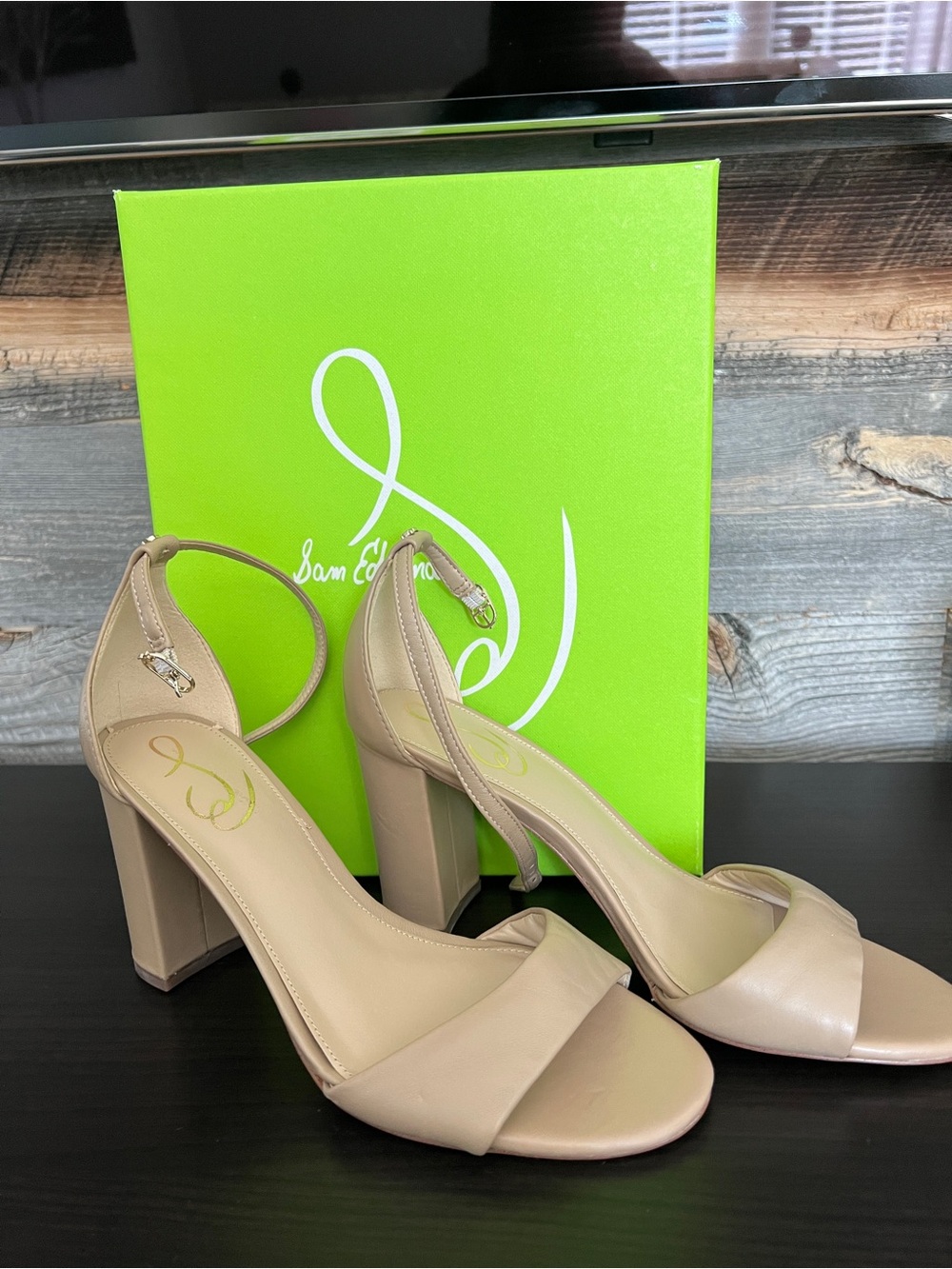 Sam Edelman Nude/Tan Ankle-Strap Block Heel Sandals
